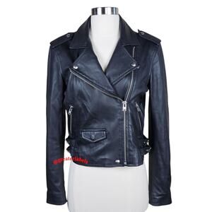 IRO Ashville Black Lamb Leather Moto Jacket Rare Size 42